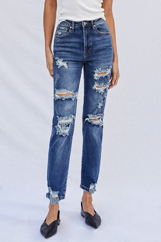 High Waist Ripped Boyfriend Jeans - Sleekdenim.com
