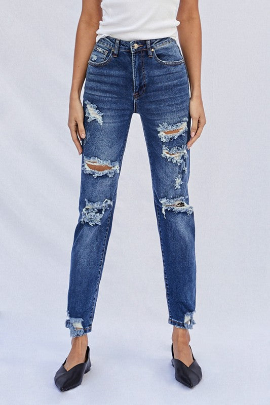 High Waist Ripped Boyfriend Jeans - Sleekdenim.com