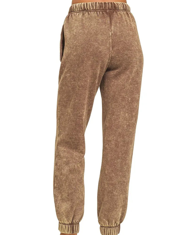 Zenana Acid Wash Fleece Sweatpants with Pockets - Sleekdenim.com