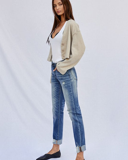 Raw Hem Boyfriend Jeans - Sleekdenim.com