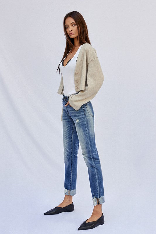Raw Hem Boyfriend Jeans - Sleekdenim.com