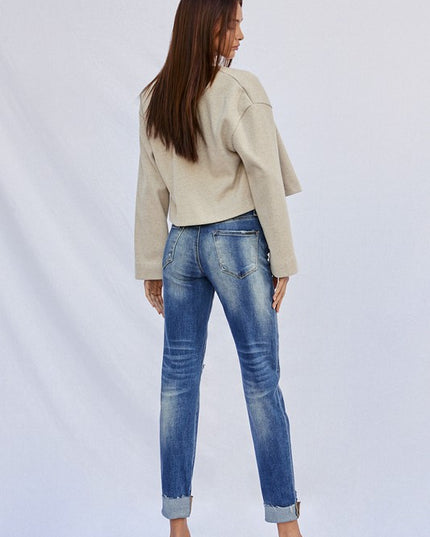 Raw Hem Boyfriend Jeans - Sleekdenim.com