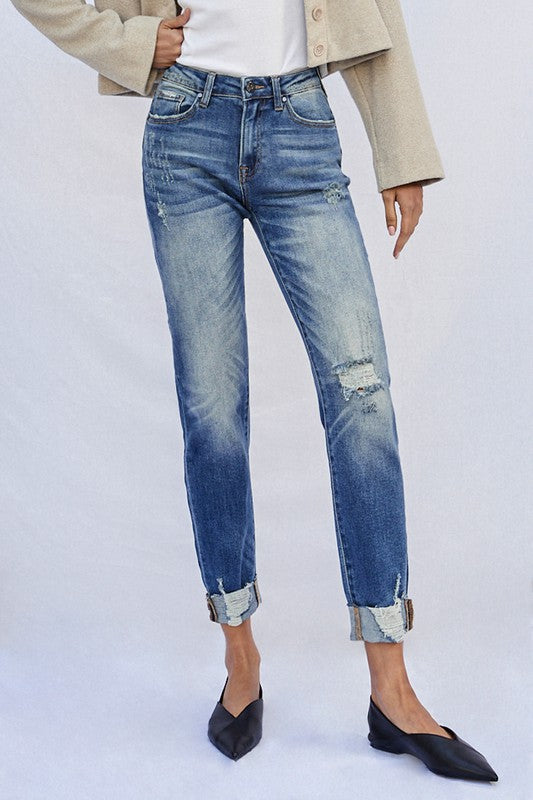 Raw Hem Boyfriend Jeans - Sleekdenim.com