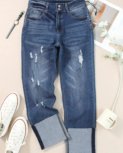 High Waist Distressed Straight Leg Jeans - Sleekdenim.com