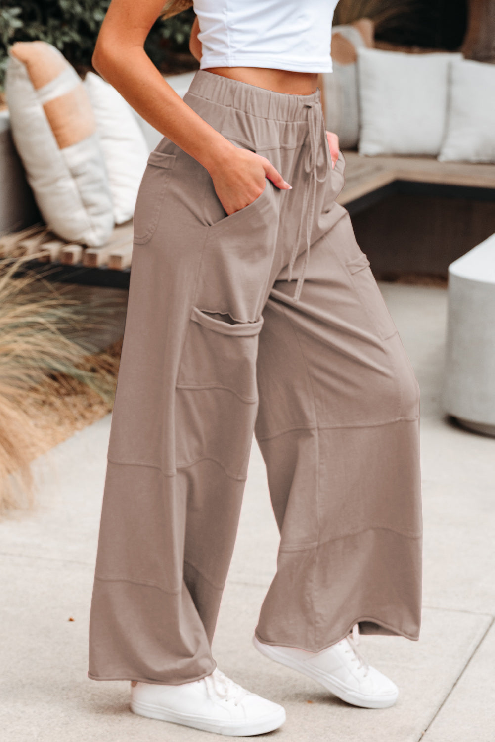 Black Mineral Wash Exposed Seam Wide Leg Cargo Pants