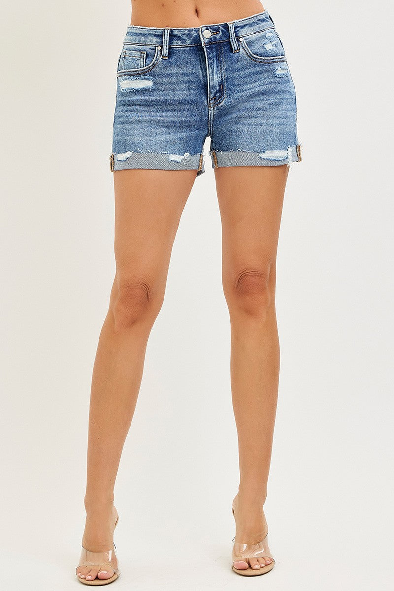 RISEN Mid Rise Cuffed Distressed Denim Shorts #RDS6282
