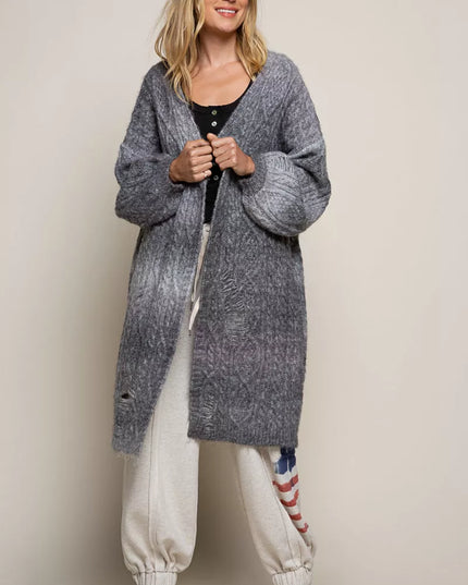 POL Distressed Cable-Knit Ombre Dying Cardigan - Sleekdenim.com