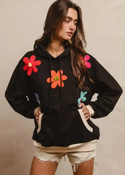 BiBi Patched Hoodie Top - Sleekdenim.com