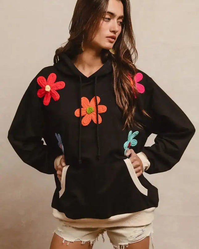 BiBi Patched Hoodie Top - Sleekdenim.com