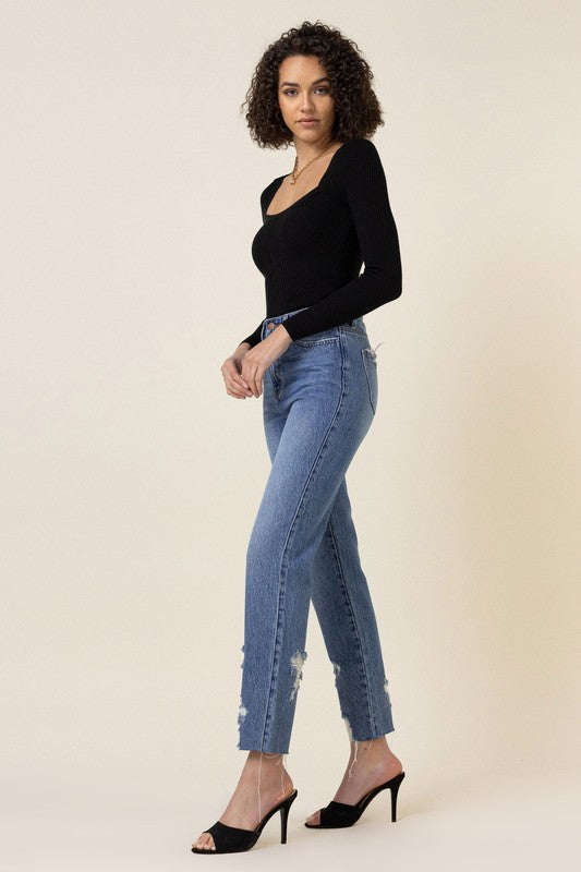 High Waisted Straight Leg Jean