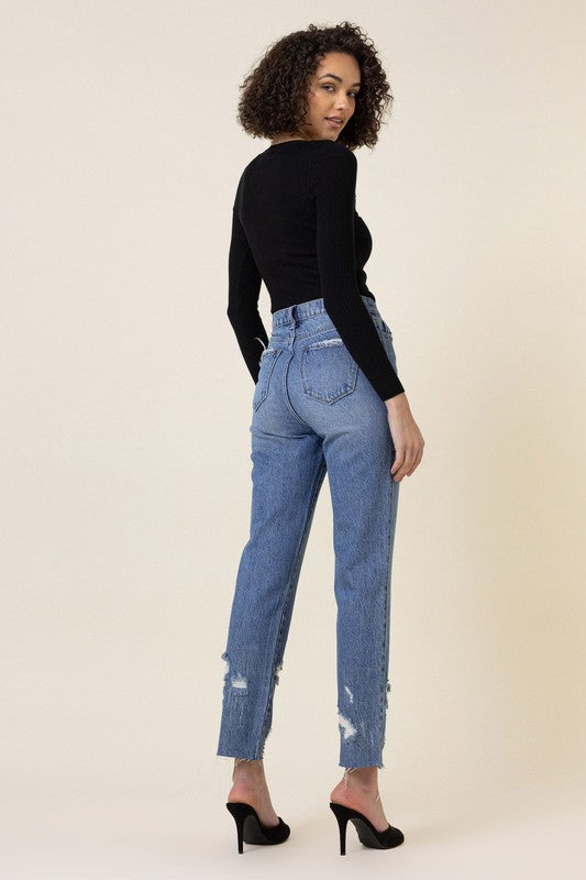 High Waisted Straight Leg Jean