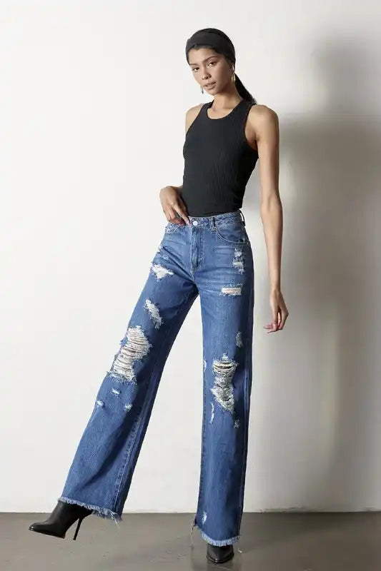 DISTRESSED DAD JEANS - Sleekdenim.com