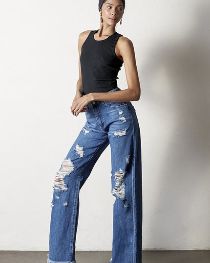 DISTRESSED DAD JEANS - Sleekdenim.com