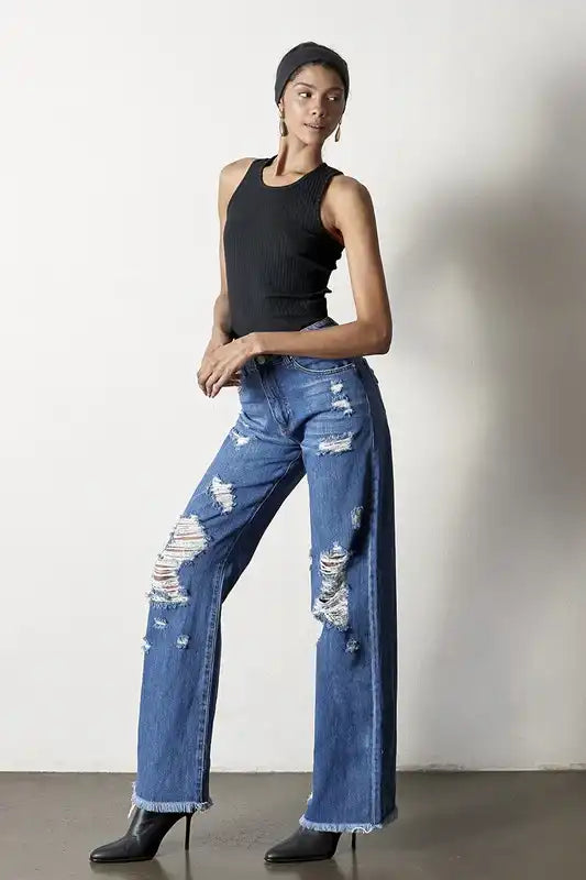 DISTRESSED DAD JEANS - Sleekdenim.com
