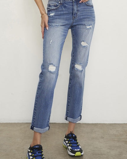 Mid Rise Slim Boyfriend Jeans - Sleekdenim.com