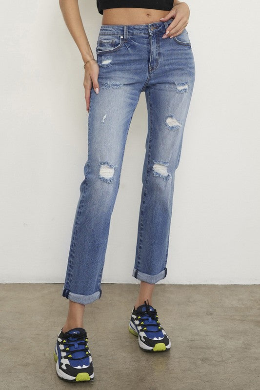 Mid Rise Slim Boyfriend Jeans - Sleekdenim.com