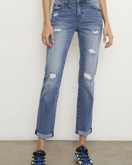 Mid Rise Slim Boyfriend Jeans - Sleekdenim.com