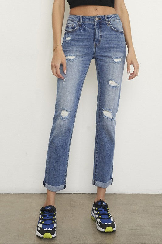 Mid Rise Slim Boyfriend Jeans - Sleekdenim.com