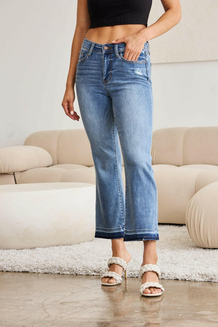 Judy Blue Medium Wash Released Hem Cropped Bootcut Jeans | Sleekdenim.com