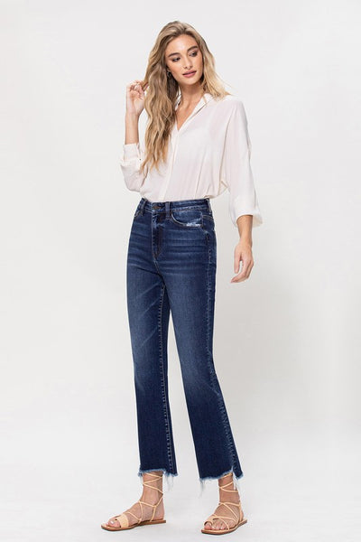 High Rise Distressed Hem Kick Flare Jeans | Sleekdenim.com