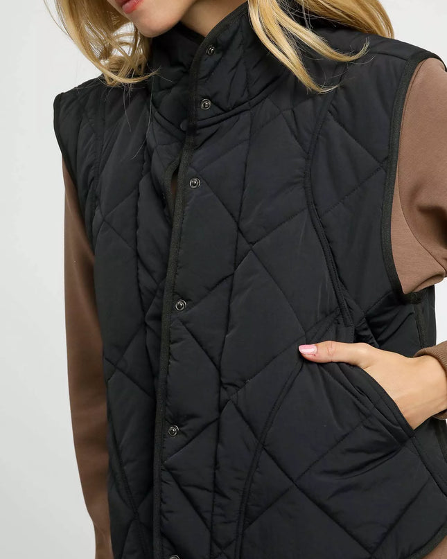 Umgee Quilted Snap-Front Puffer Vest - Sleekdenim.com