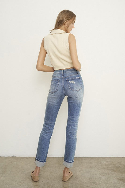 Destroyed Front Girlfriend Jeans - Sleekdenim.com