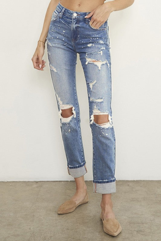 Destroyed Front Girlfriend Jeans - Sleekdenim.com