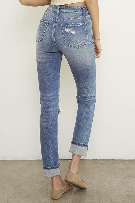 Destroyed Front Girlfriend Jeans - Sleekdenim.com