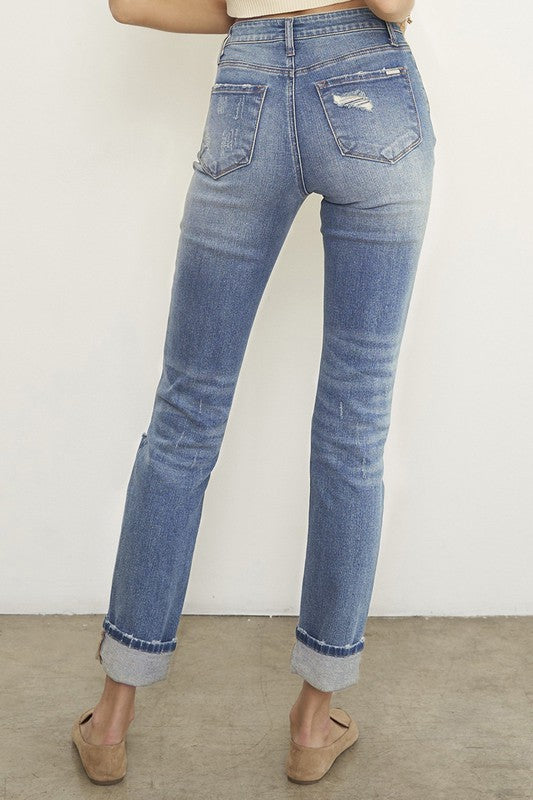 Destroyed Front Girlfriend Jeans - Sleekdenim.com