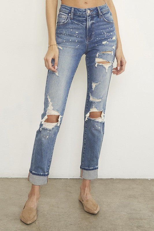 Destroyed Front Girlfriend Jeans - Sleekdenim.com
