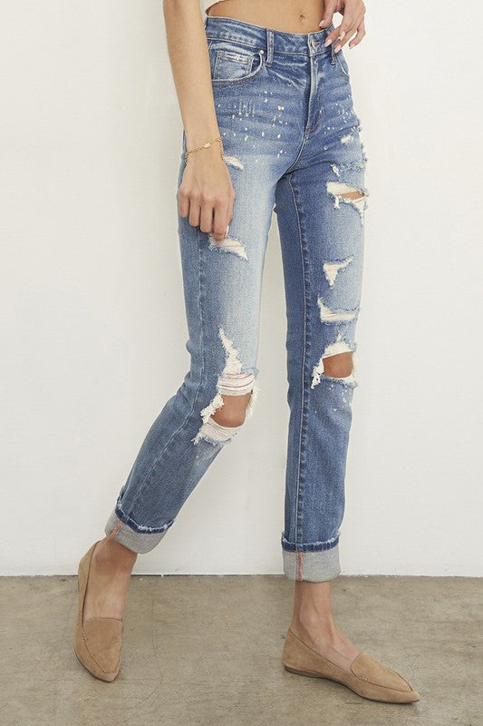 Destroyed Front Girlfriend Jeans - Sleekdenim.com