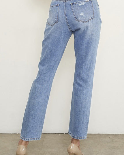 HIGH RISE DISTRESSED GIRLFRIEND JEANS - Sleekdenim.com