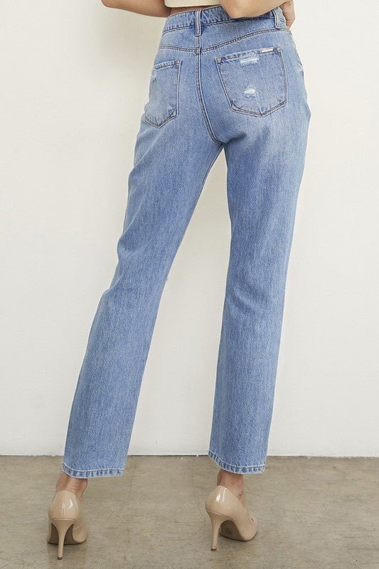 HIGH RISE DISTRESSED GIRLFRIEND JEANS | Sleekdenim.com