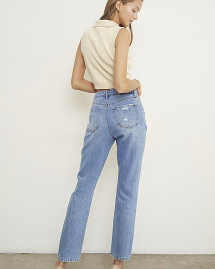 HIGH RISE DISTRESSED GIRLFRIEND JEANS - Sleekdenim.com