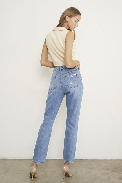 HIGH RISE DISTRESSED GIRLFRIEND JEANS | Sleekdenim.com