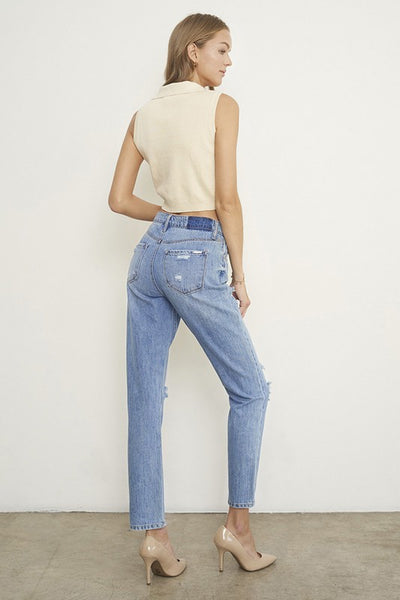 HIGH RISE DISTRESSED GIRLFRIEND JEANS | Sleekdenim.com