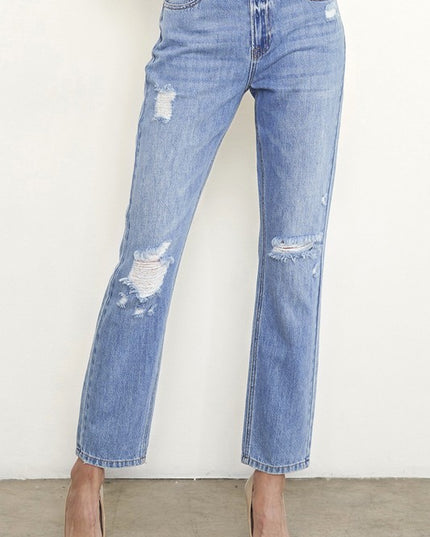 HIGH RISE DISTRESSED GIRLFRIEND JEANS - Sleekdenim.com