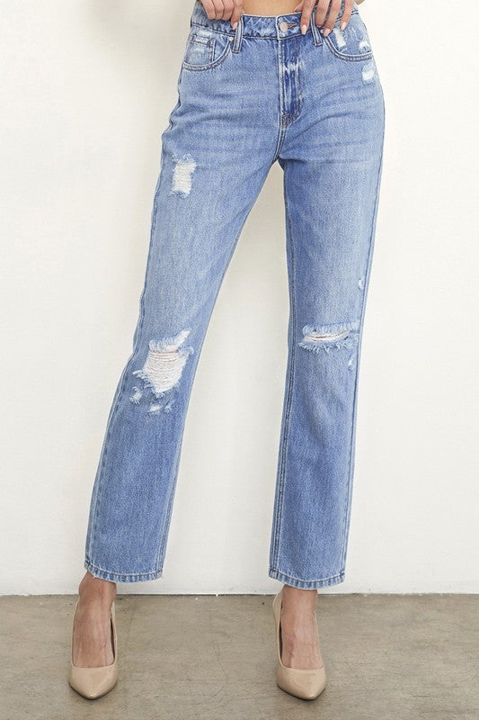 Insane Gene HIGH RISE DISTRESSED GIRLFRIEND JEANS - Sleekdenim.com
