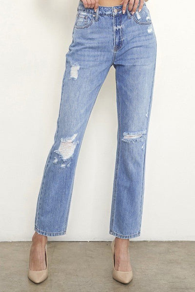 HIGH RISE DISTRESSED GIRLFRIEND JEANS | Sleekdenim.com