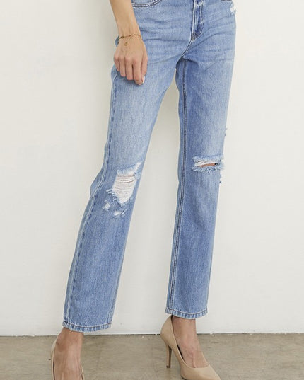 HIGH RISE DISTRESSED GIRLFRIEND JEANS - Sleekdenim.com