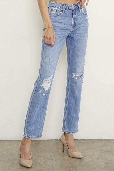 HIGH RISE DISTRESSED GIRLFRIEND JEANS | Sleekdenim.com