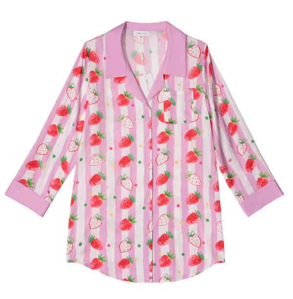 PINK STRAWBERRY STRIPED SLEEP SHIRT - Sleekdenim.com