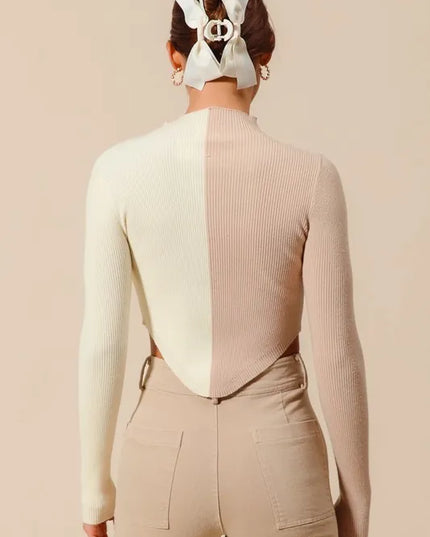 SO ME Color Block Fitted Crop Sweater Top - Sleekdenim.com