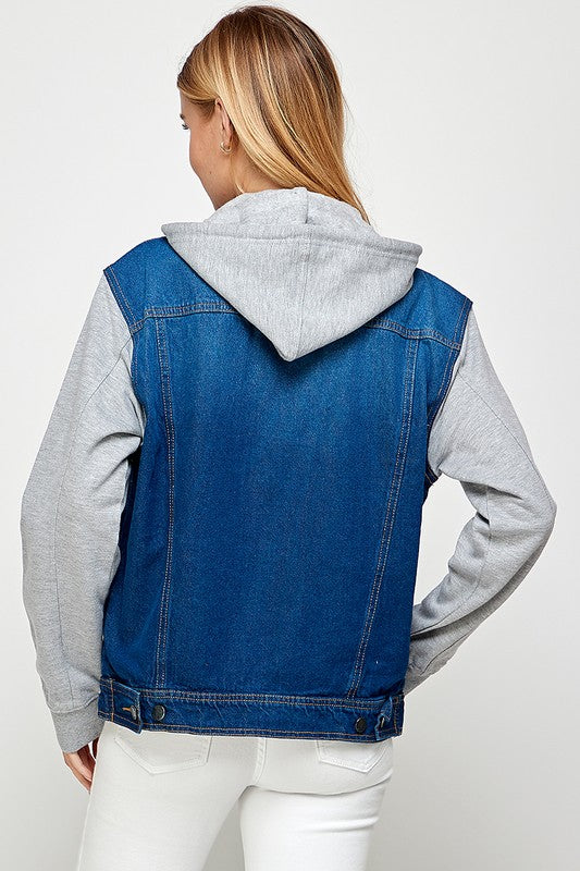 Women's Denim Jacket with Fleece Hoodies - Sleekdenim.com