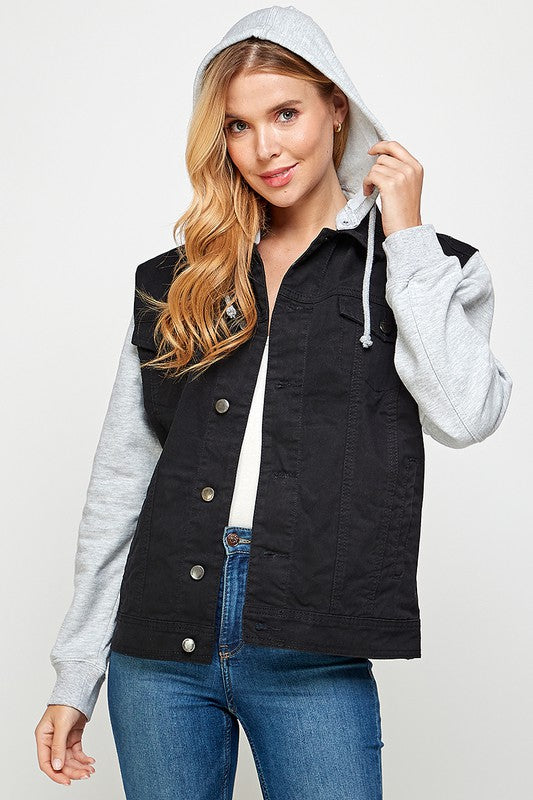 Women's Denim Jacket with Fleece Hoodies - Sleekdenim.com