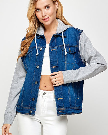 Women's Denim Jacket with Fleece Hoodies - Sleekdenim.com