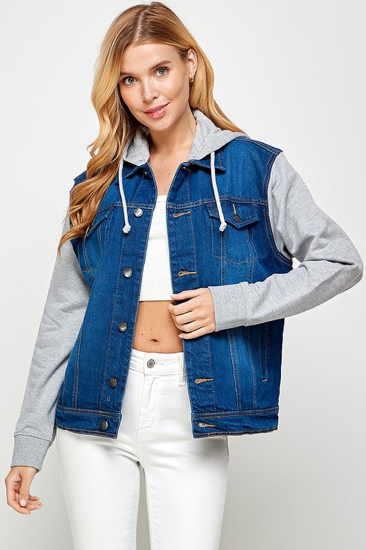 Women's Denim Jacket with Fleece Hoodies - Sleekdenim.com