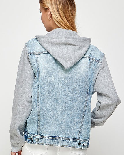 Women's Denim Jacket with Fleece Hoodies - Sleekdenim.com