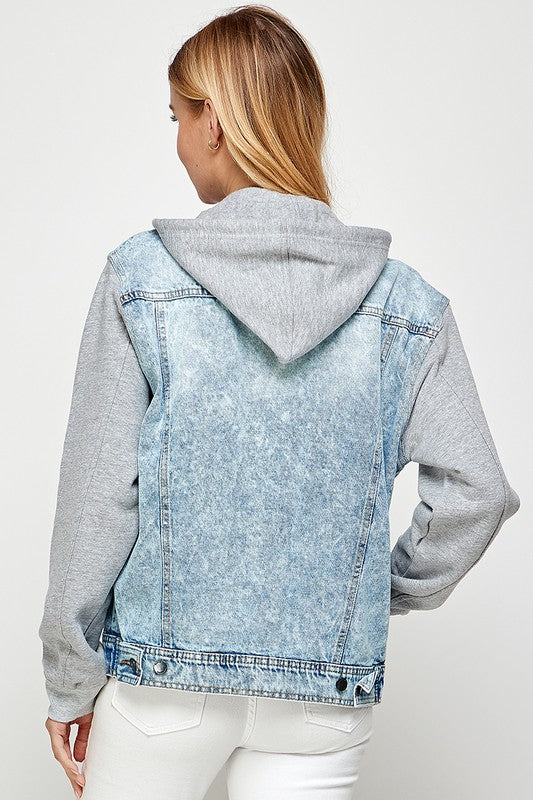 Women's Denim Jacket with Fleece Hoodies - Sleekdenim.com