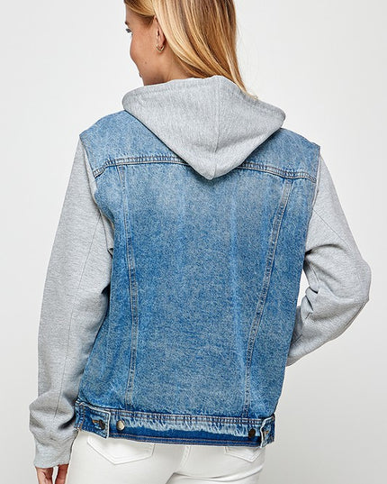 Women's Denim Jacket with Fleece Hoodies - Sleekdenim.com